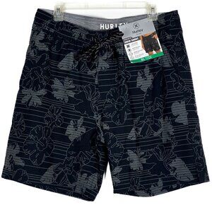 NEW Hurley Men's 18" Swim Trunks Shorts Black Floral Hawaiian Tropical Hibiscus